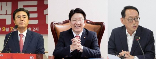 오는 4일 국민의힘 원내대표 경선에 김태흠(왼쪽) 의원이 출마선언을 할 예정이다. 국민의힘에서는 권성동(가운데) 의원, 김도읍(오른쪽) 의원도 후보군으로 거론된다. 페이스북 화면 캡처.